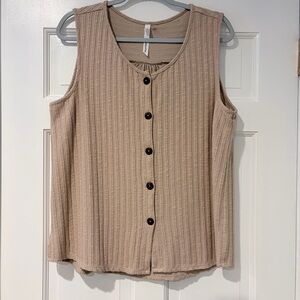 NY Collection Sleeveless Ribbed Button Front Top – Neutral Tan – XL